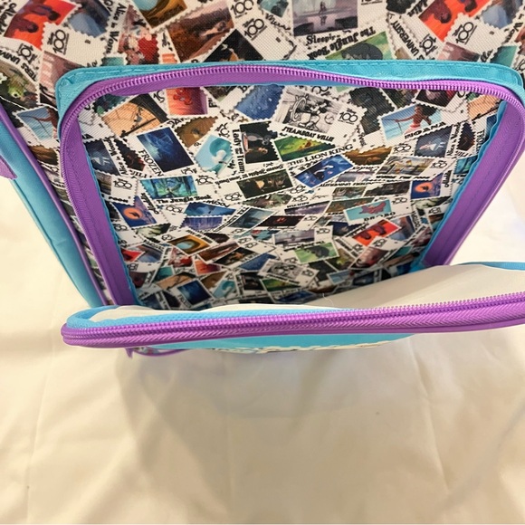 Disney 100 Year Anniversary Kids Travel Bag On Wheels Purple Blue Air Mail Stamp - Picture 7 of 11